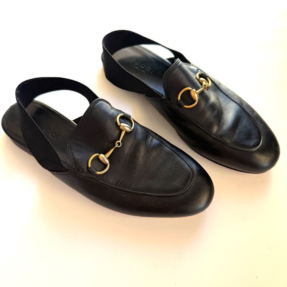 Gucci Black Leather Princetown Elastic Slingback Slipper Mule Flat sz 34.5/4.5 - Picture 2 of 16